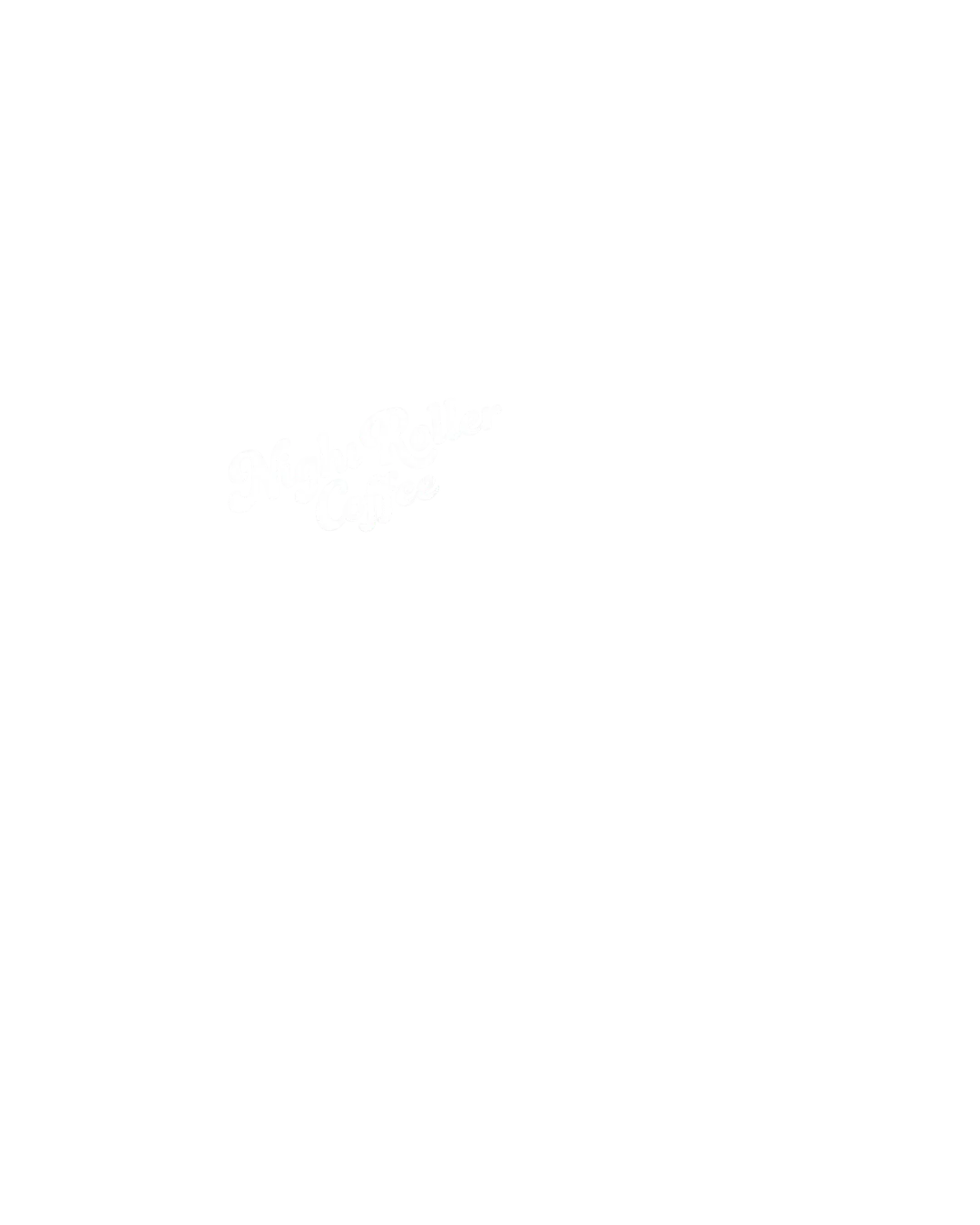 White smartphone illustration with a heart and Night Roller Coffee logo on a black background, representing the Night Roller Coffee rewards app.
